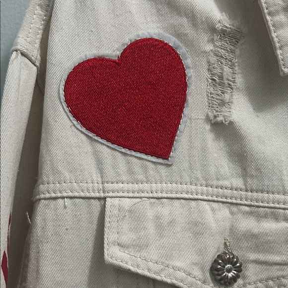 POL Cream Denim Jacket with Red and Blue Patches - Picture 11 of 12